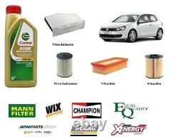 Kit de Filtres Entretien VW Golf 6 VI 1.6 77 Kw 2.0 Tdi + 5 Litres Huile Castrol